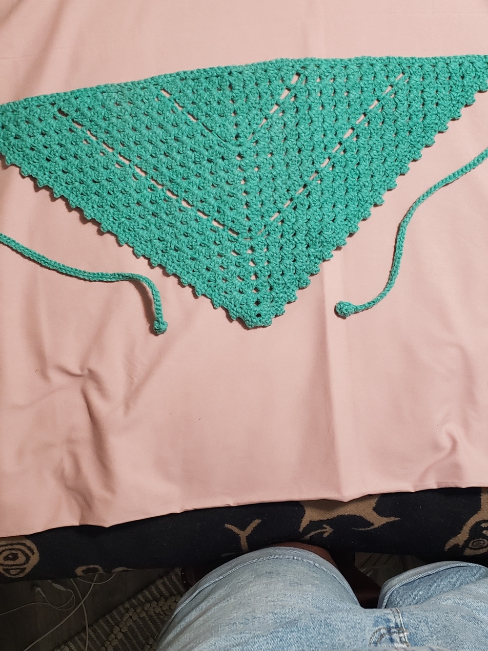 Hand Crafted Mint Green Head Scarf Hair Bandana Triangle - Picture 4 of 4